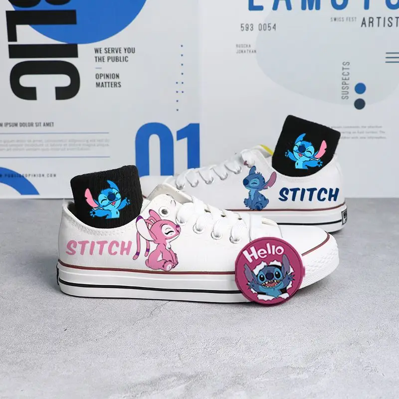 Stitch Sport Shoes Couple Tennis Shoes Children White Shoes Stitch Basket Shoes Disney Casual Sneakers Canvas Shoes Size 35-44