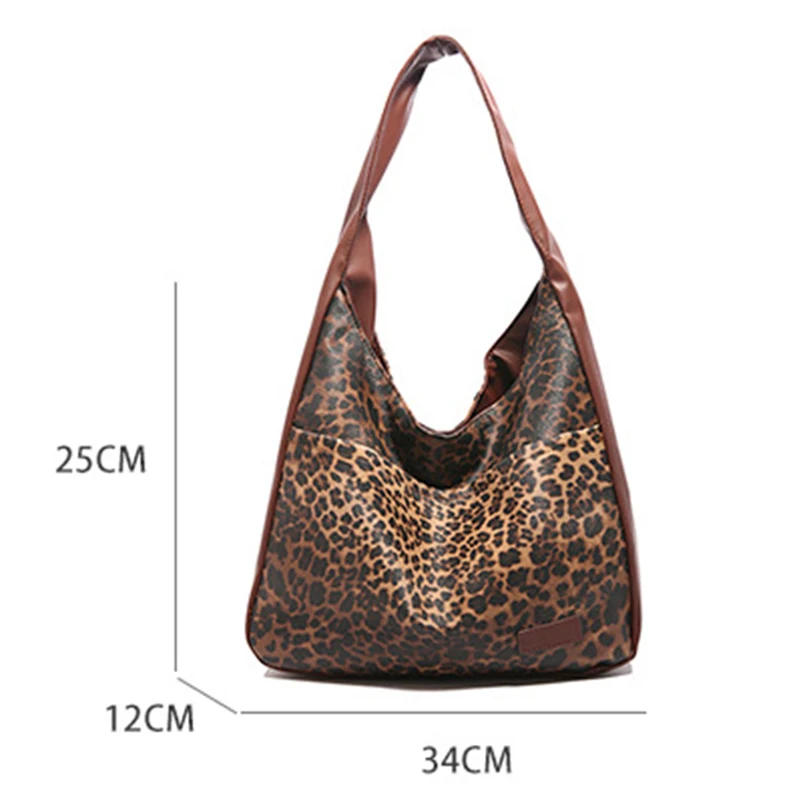 Leopard Pattern Tote Bag Vintage PU Leather Shoulder Bag Fashion Big Capacity Handbag For School Work Shopping Lady Hand Bags