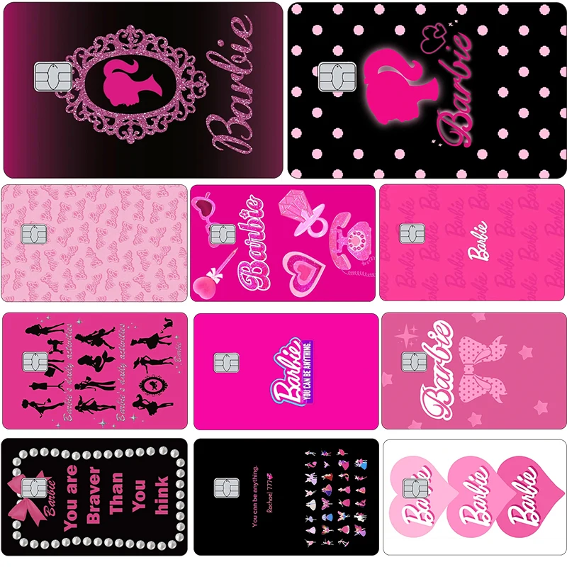 Barbie Diy Anime Tape Laser Stickers Cartoon Fashion Credit Debit Bus Metro Card Glitter Film Skin Case for Small Large No Chip