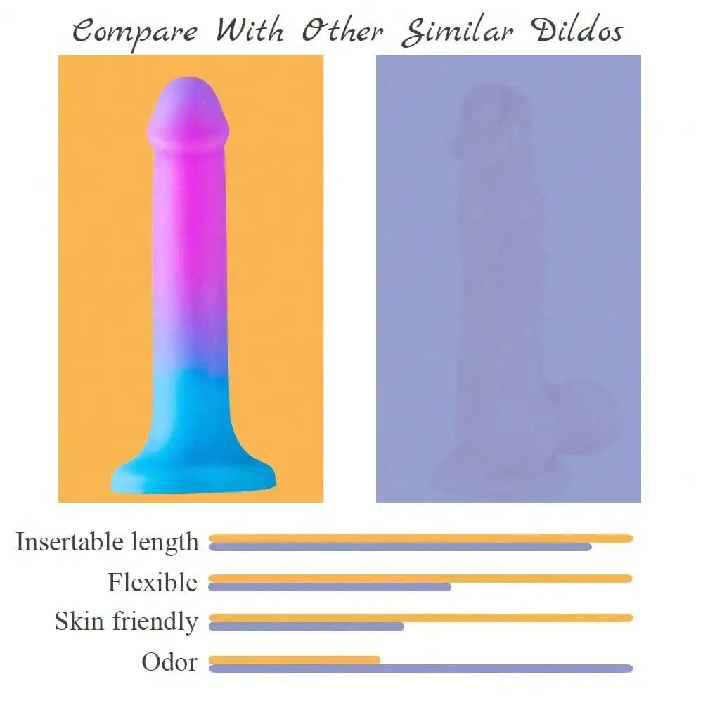 1pc Purple-Blue Color Heart-Shaped Eggless Simulated Silicone Dildo Soft Realistic Penis Cute Anal Plug Sex Toys For Women Gays