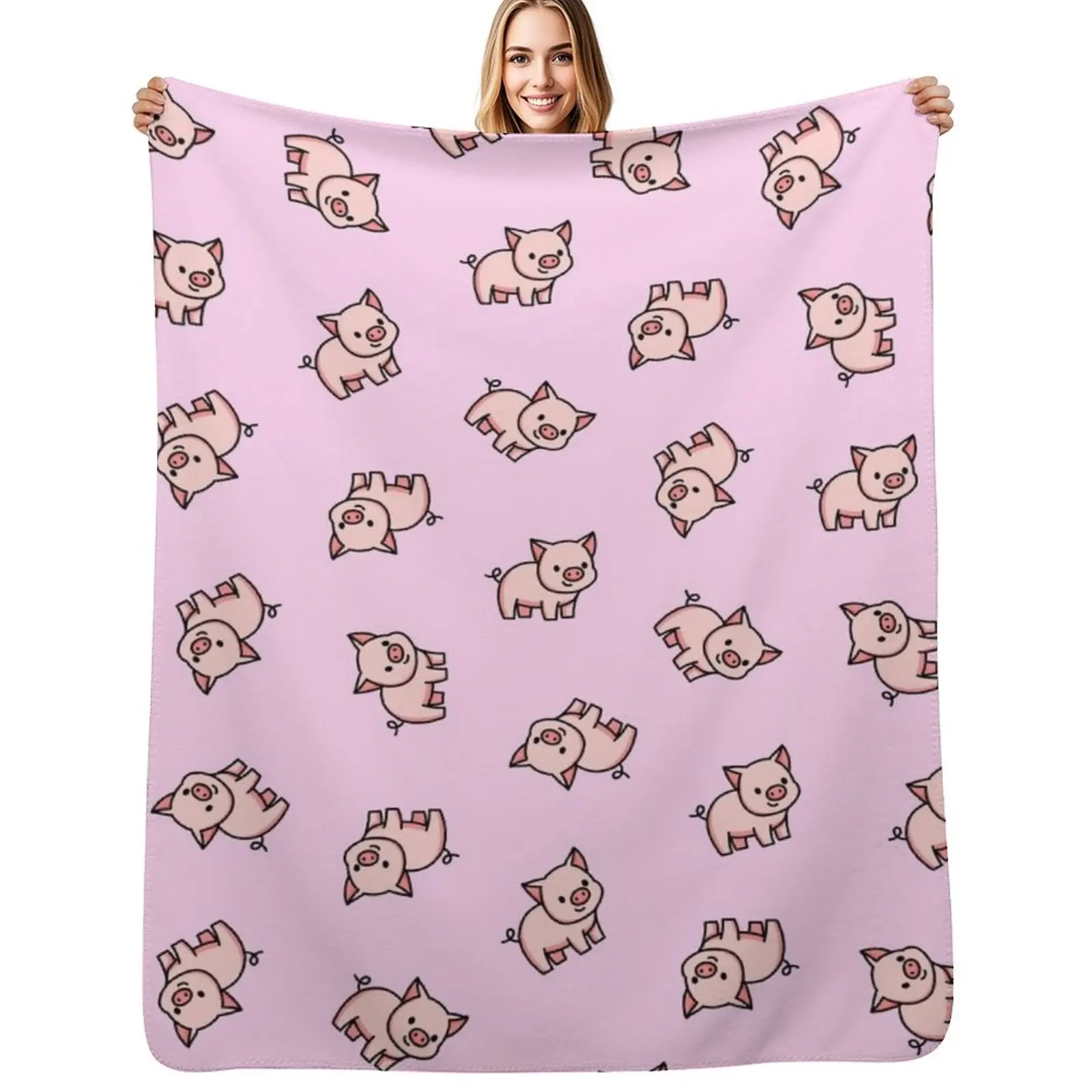 Pig Throw Blanket Travel Size Cozy Blanket for Plane Train