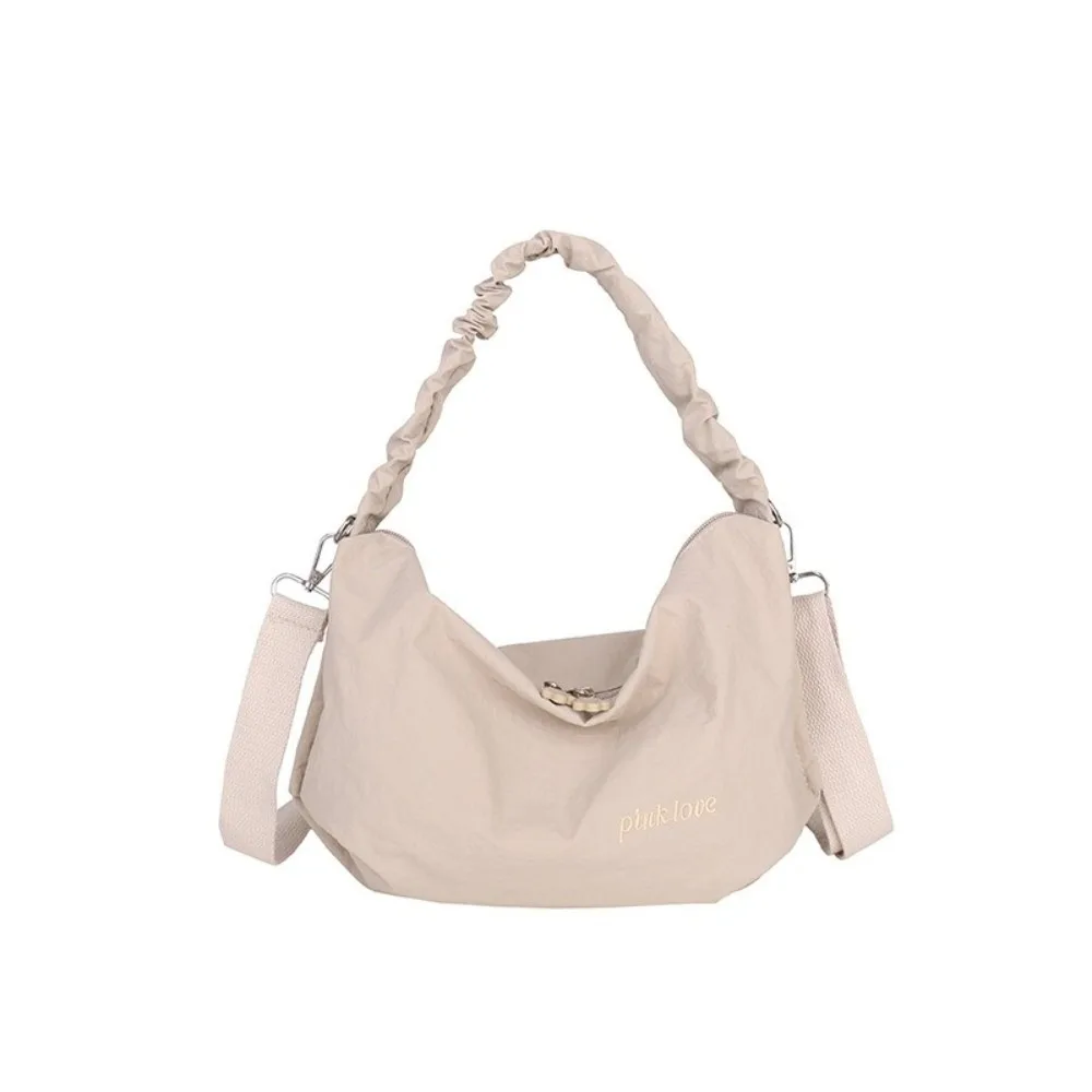 

Solid Color Pleated Shoulder Bag Leight Weight Leisure Nylon Crossbody Bag Large Capacity Casual Women's Handbags Girls