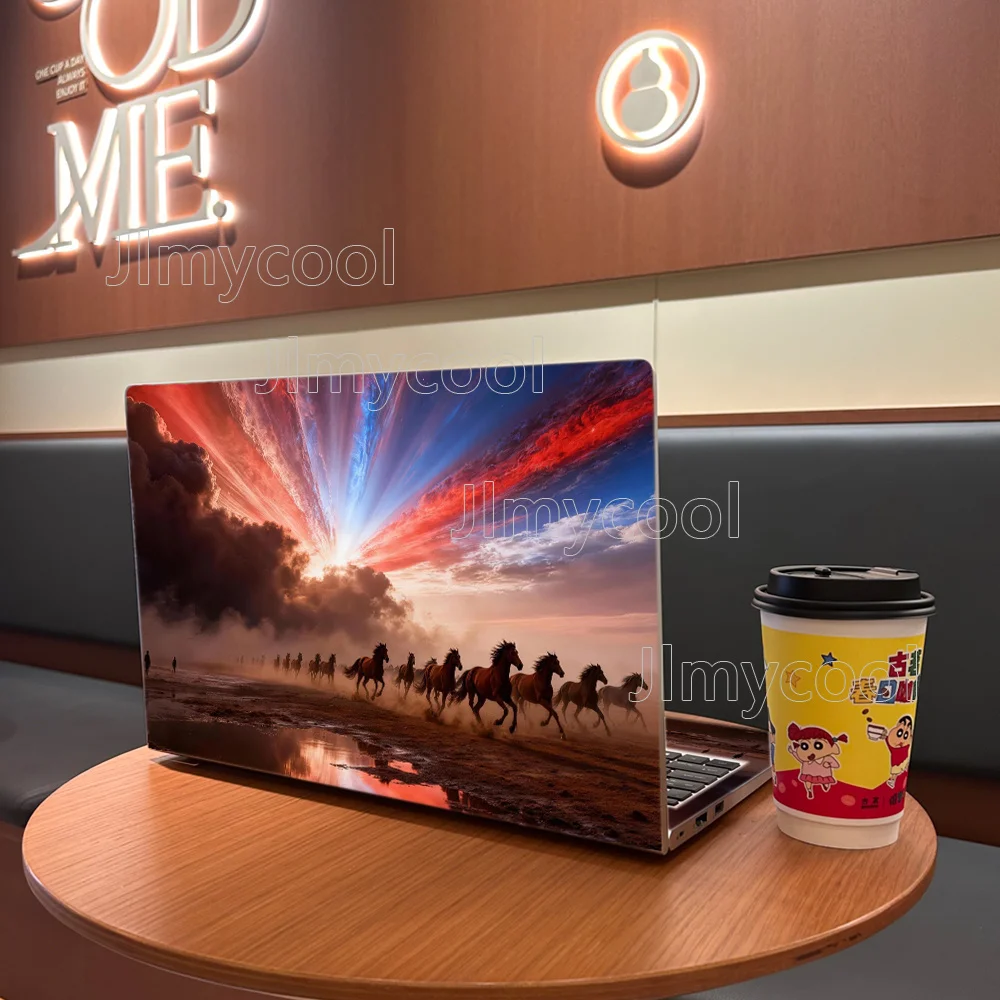 Spectacular Colorful Sky Galloping Brown Horse Herd Laptop Skin Sticker Scratch Resistant Bubble Free Vinyl Decal Notebook Cover