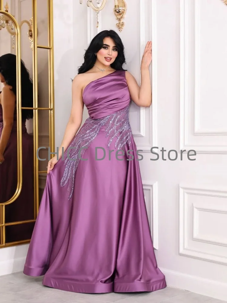 Exquisitos vestidos de noche con un solo hombro, sin mangas, con pliegues de cuentas, vestido para ocasiones especiales, personalizado وعف