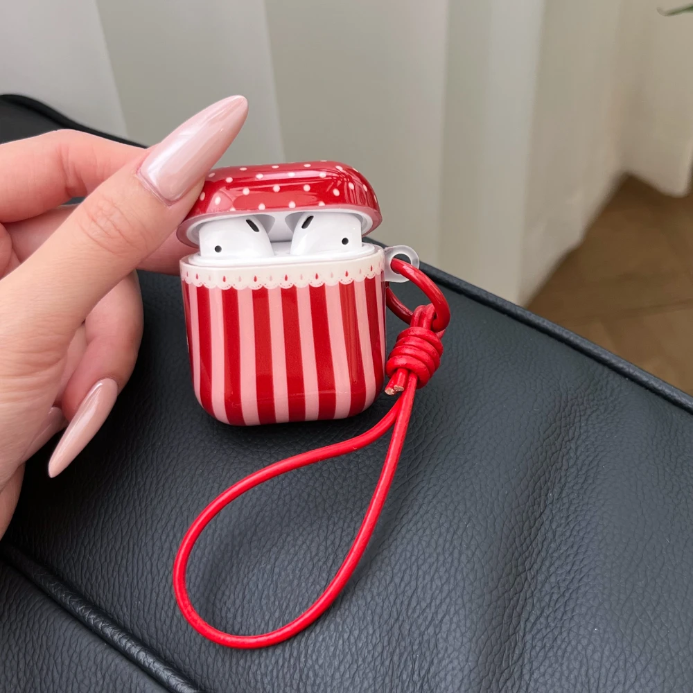 

Red Wave Point Stripe Pattern Wireless Bluetooth Case For AirPods1/2 AirPods 3/4 pro And pro2 Headphone Covers With Keychain