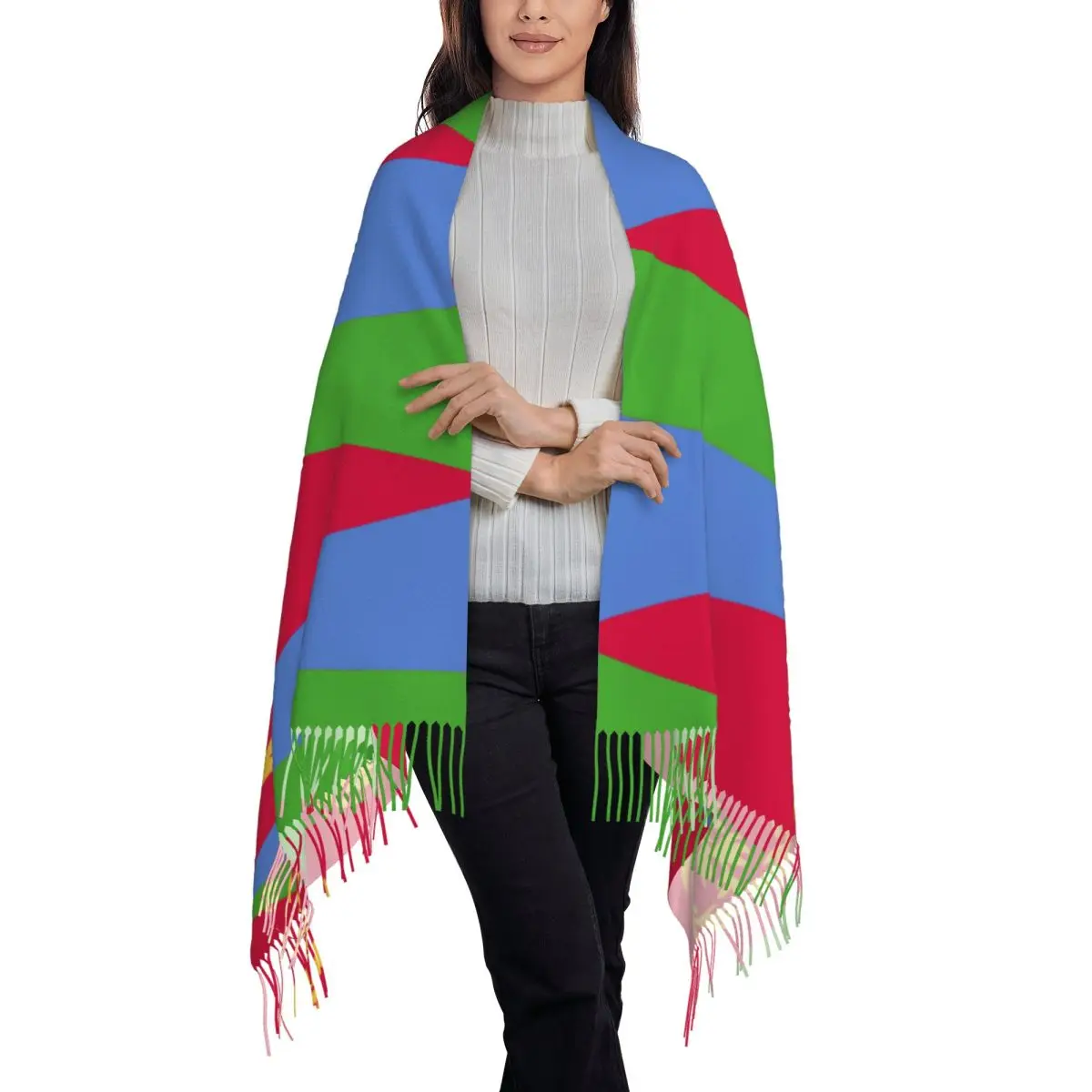 Bufanda con borlas para mujer, chal con Bandera de Argelia, bufanda de moda