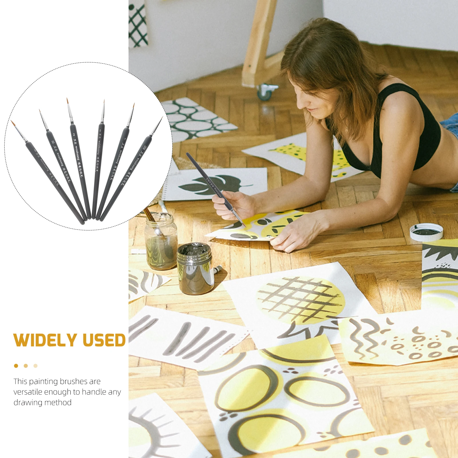 

6pcs Paint Brushes Set Long Handle for Acrylic Watercolor Oil Painting Kids Beginner Professional Portable Art Supplies