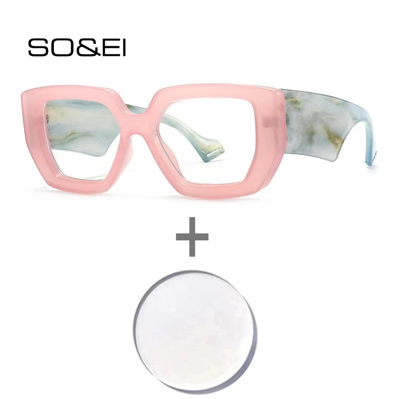 SO&EI Oversized Polygon Square Jelly Color Women Prescription Glasses Men Optical Lens with Recipe Myopia/Hyperopia/Progressive