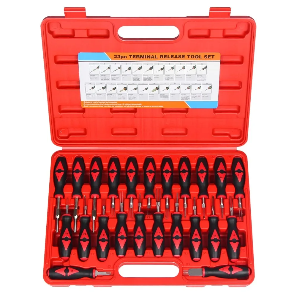 

Набор инструментов для снятия клемм из 23 предметов с наконечниками из нержавеющей стали, универсальный набор для снятия электрических клемм с футляром для переноски