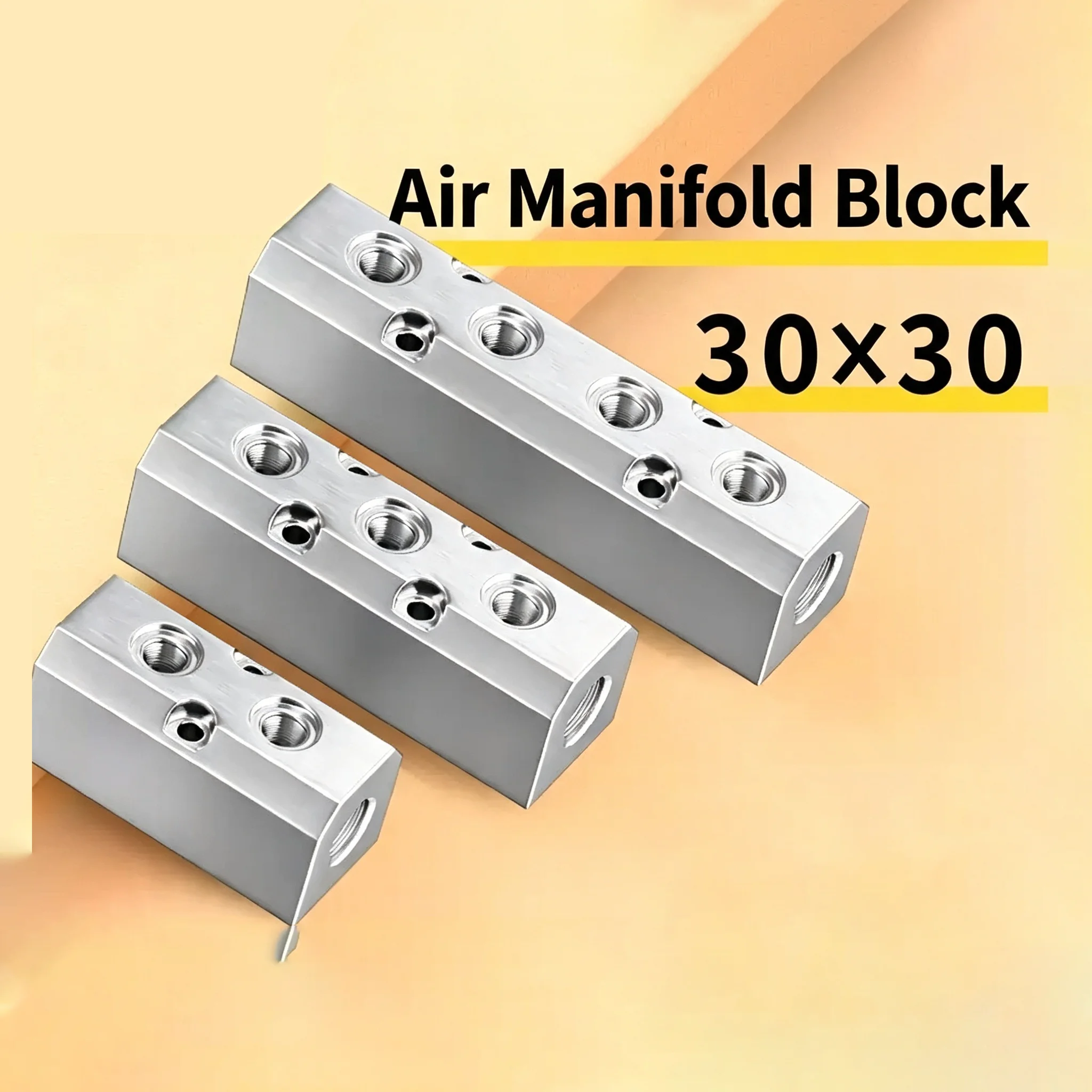 30x30mm Pneumatic Aluminum Manifold Block Splitter Air Gas Water Oil 1/2