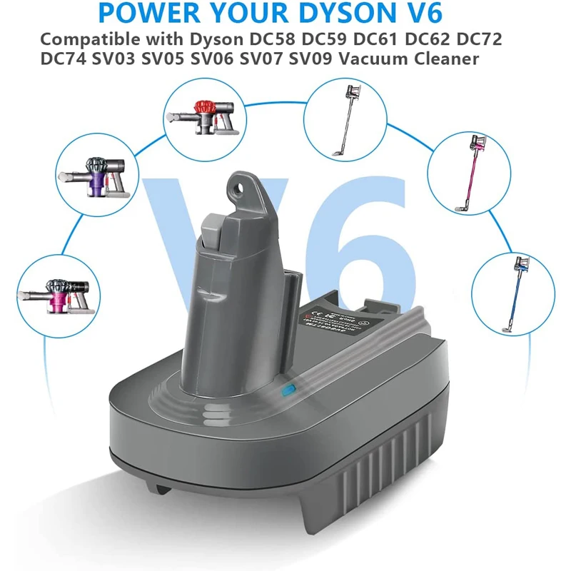 Imagem -03 - Aspirador sem Fio Adaptador de Bateria de Lítio Conversor para Dyson v6 v7 v8 Makita Dewalt Milwaukee 18v