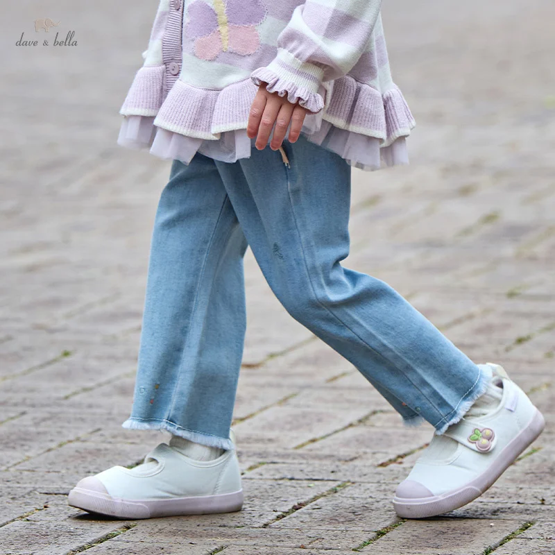 Dave Bella Children's Denim Pants 2025 Spring Girl's Trousers Casual Sweet Cute Kids Loose Jeans Gentle Outdoor DB1250090