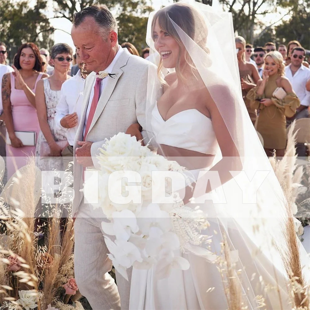 Elegantes Meerjungfrau-Hochzeitskleid, 2-teilig, herzförmig, offener Rücken, ärmellos, Satin, sexy Brautkleid, Zug, Vestidos De Noiva, individuell