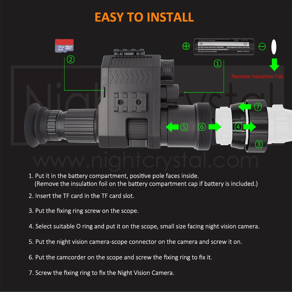 Imagem -05 - Megaorei-ir Night Vision Scope Hunting Câmera Anexo Monocular Gravação de Vídeo 10400 Metros Visíveis 3b Nk007s 850nm 720p