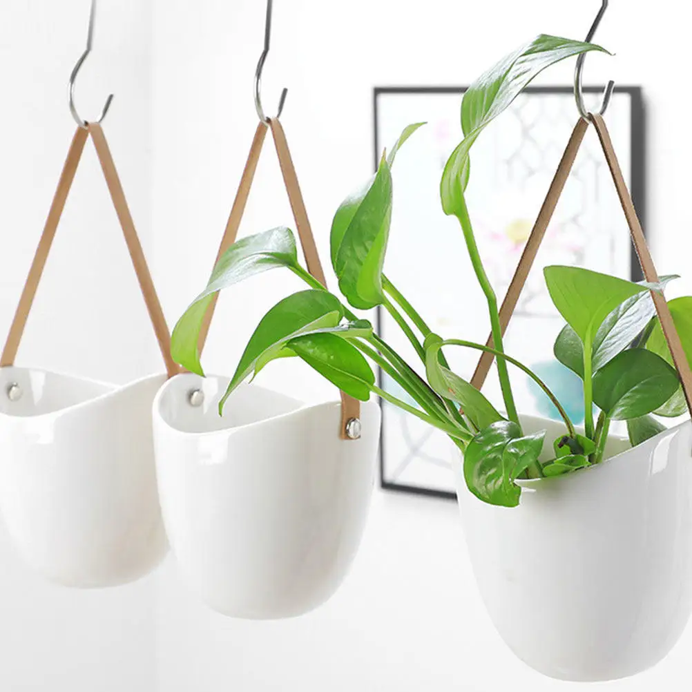 Ceramic Hanging Planter Set 2pcs – Elegant Space-Saving Succulent Flowerpot for Indoor Gardening & Gift