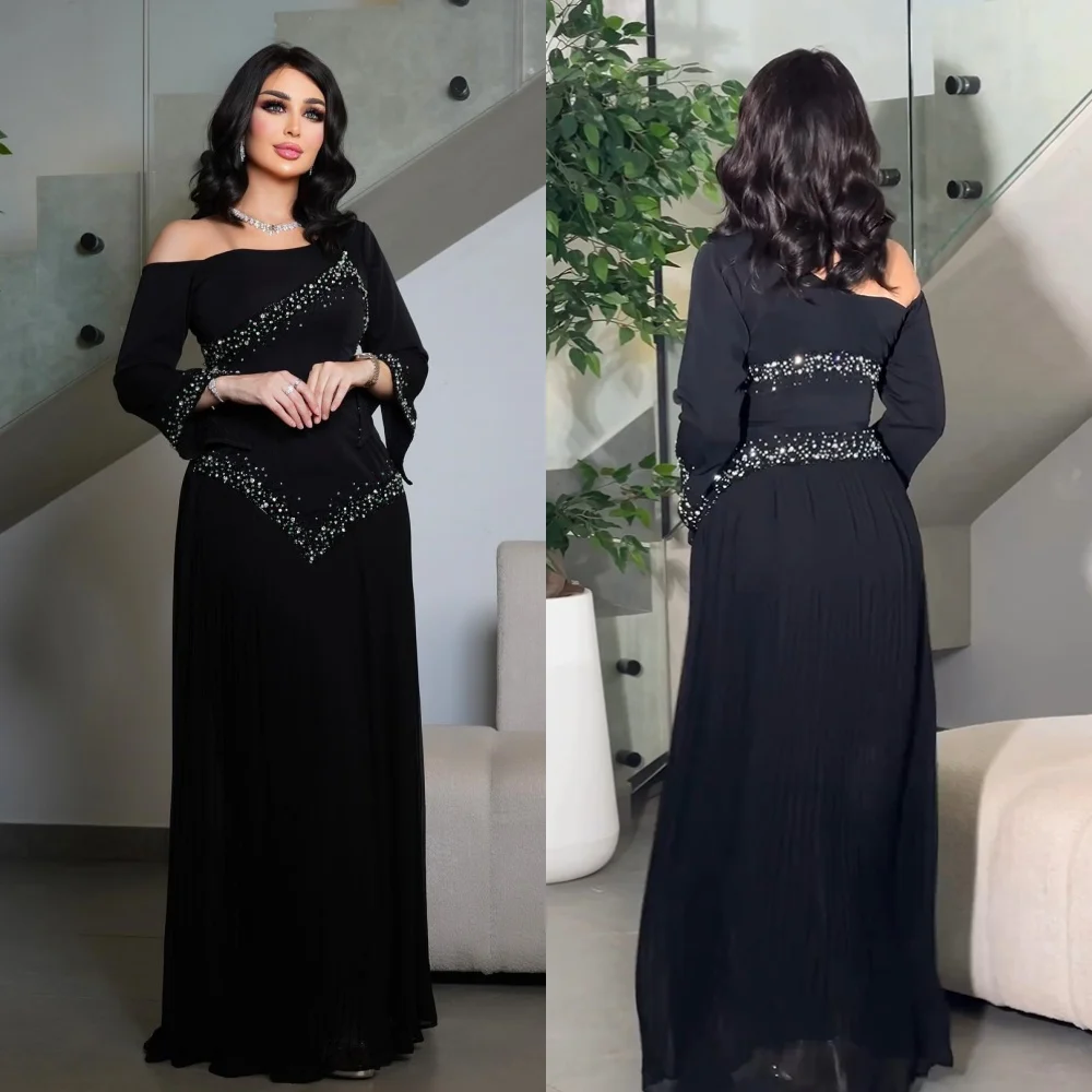 

Customized Retro Sizes Available Jersey Pleat Sequined Straight One-shoulder Long Dresses Cocktail Dresses Casual Classic Matchi