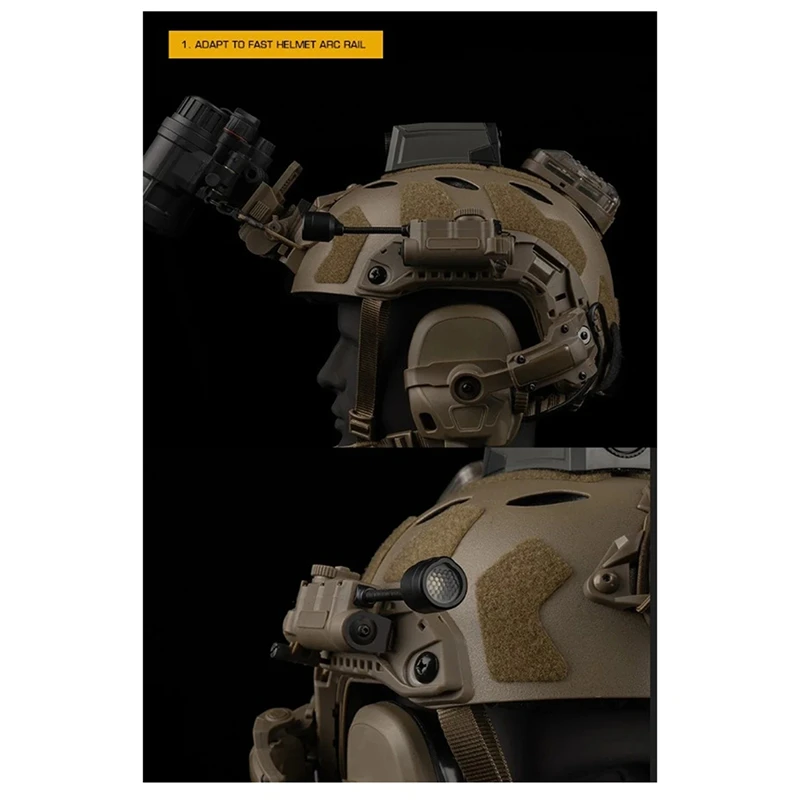 ●Helmet Lamp with IR and Flashlight Color Light Strobe Light Headphone IFF Auxiliary Light for Outdoor Sports Olive