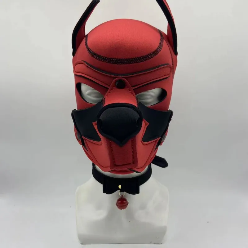 New Fashion Puppy Cosplay Costumes with Black Red Detachable Full Head Hood Mask for Fetish BDSM Bondage Crawling Sex Toys