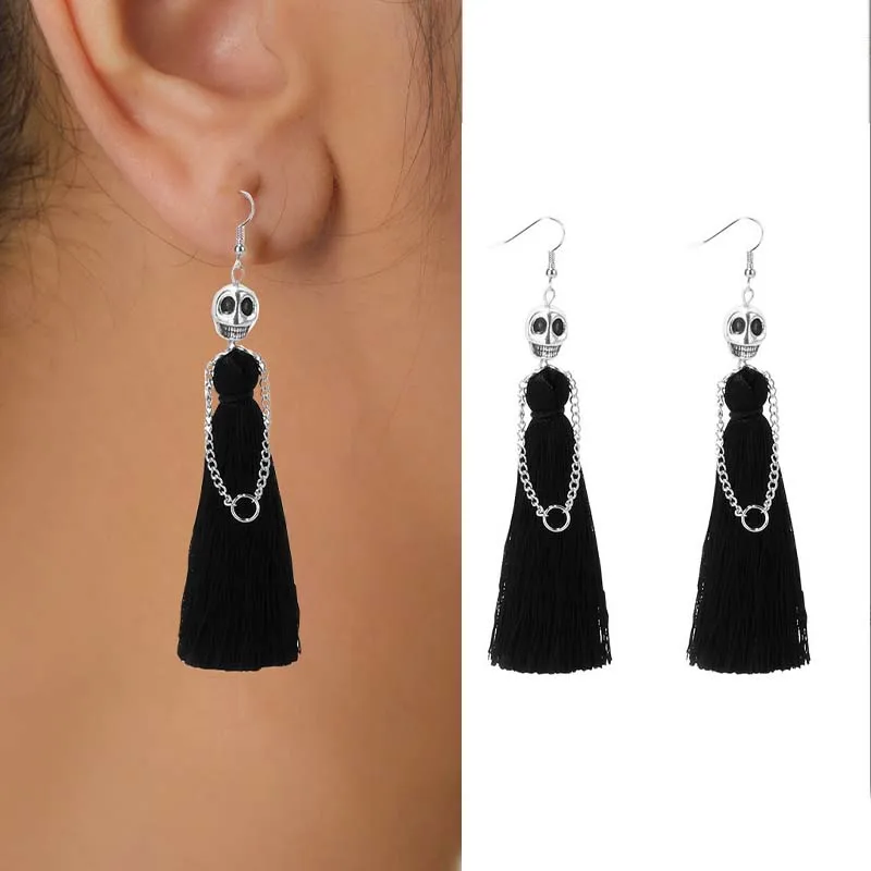 Gothic Punk Halloween Skeleton Drop Earrings For Women Creative Ethnic Long Tassel Skull Dangle Earring Party Festival Jewelry - Image 2