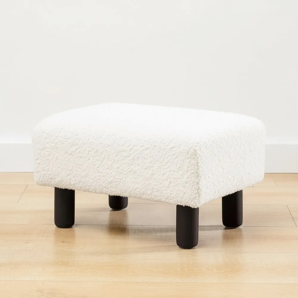

Small Beige Fur Padded Foot Stool, Storage Ottoman with Wooden Legs, 9.5 Inch Modern Foot Rest for Living Room