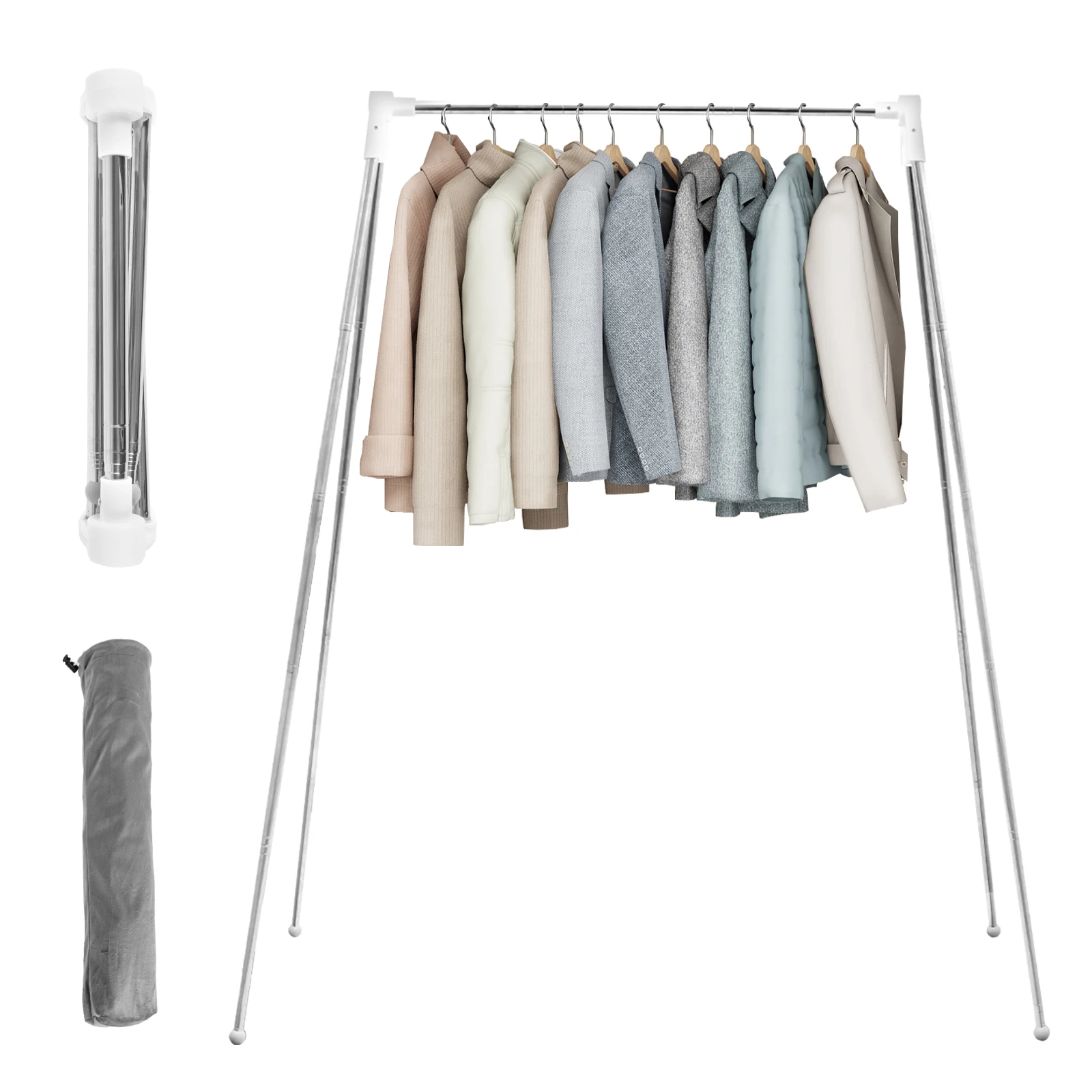 Clothes Drying Rack Floor Stand Outdoor Drying Hanger with Stretchable Folable Stainless Saving Space for Travel Garment Hanger