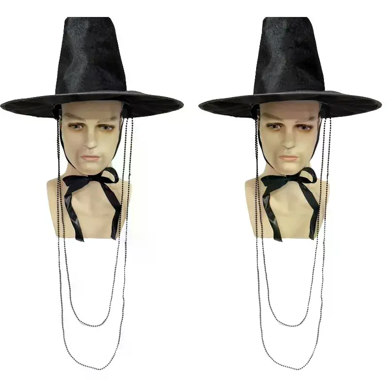 Role-playing Hat Traditional Korean Flat Topper Hat Wide Brim UV Protection Black Halloween Cosplay Costume Cap
