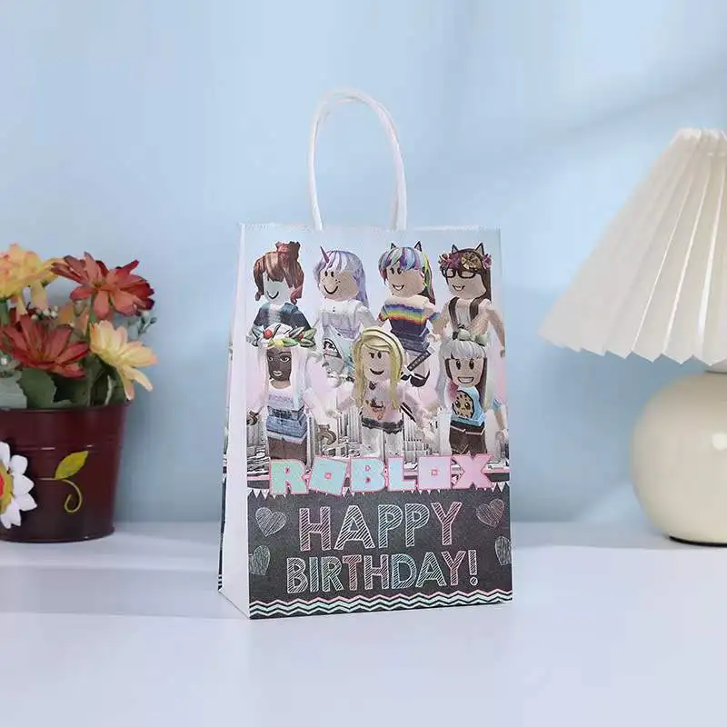 12/24/36pcs roblox party gift bags decor paper handle birthday holiday candy bag girl boy gifts wrapping bag favor supplies game