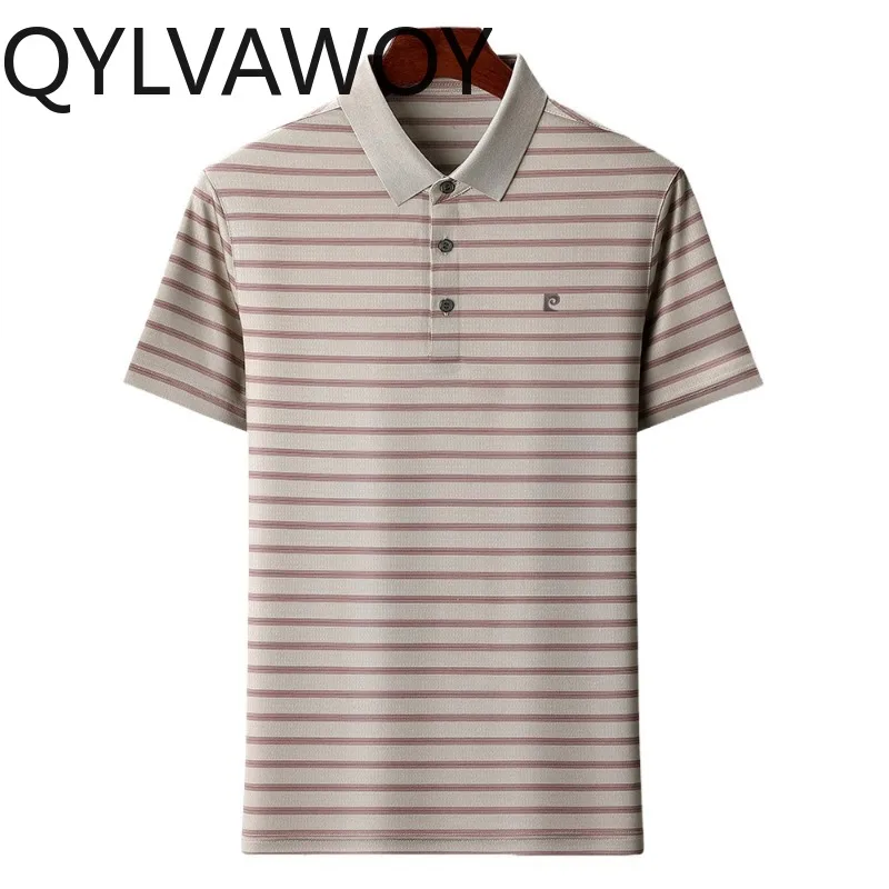 QYLVAWOY 100% Mulberry Silk T Shirts for Man Short Sleeve Polo Men's Shirts Lapel Shirt New Summer Tops T Shirt Homme Breathable