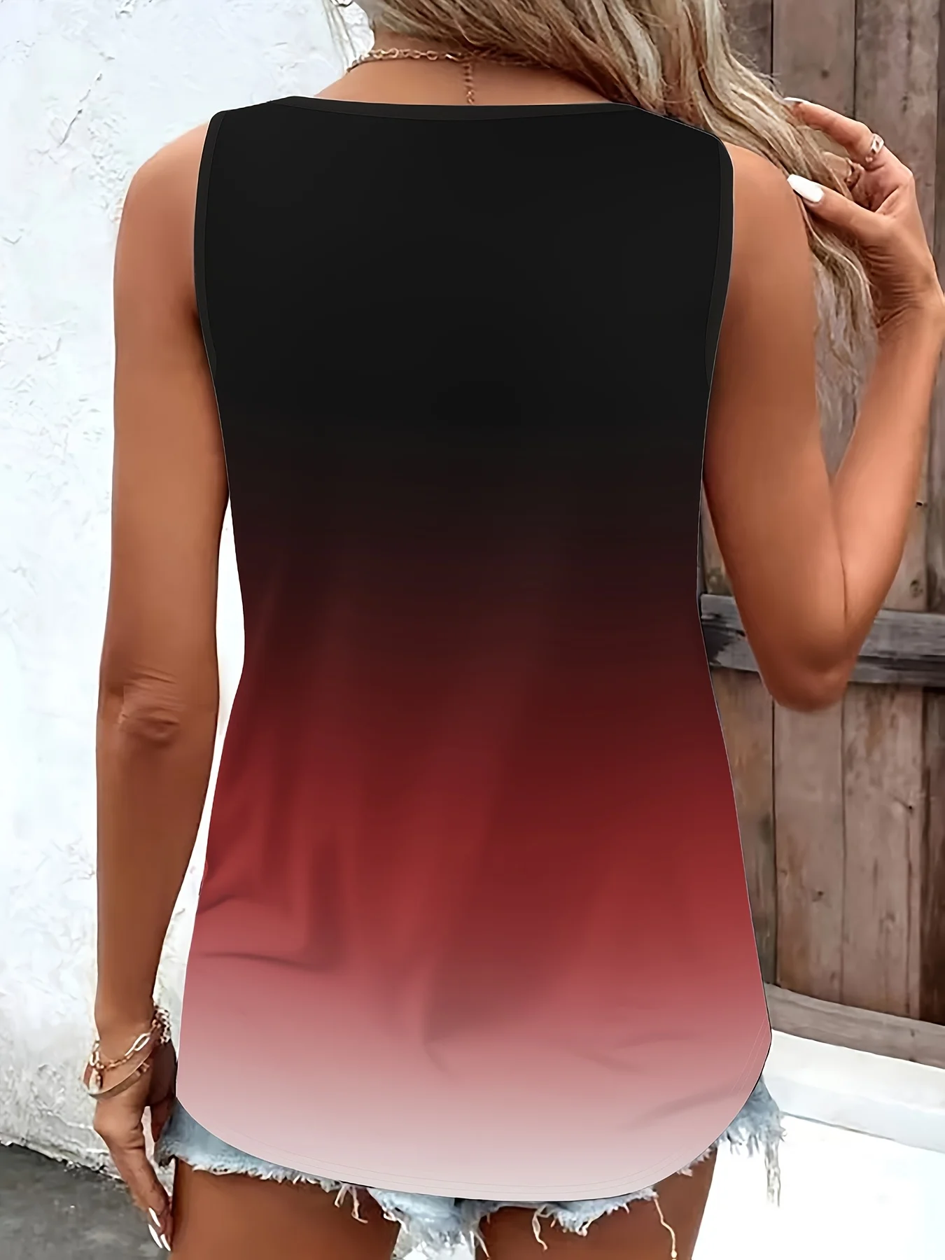 Damen-Tanktop mit Farbverlauf in Übergröße und stilvollem Ringdetail, bequeme Freizeitkleidung, vielseitige ärmellose Sommerbluse