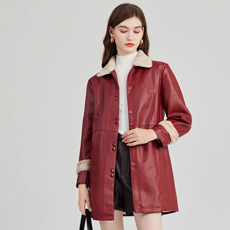 Veste en similicuir PU pour femme, manteau décontracté, fausse fourrure, optique, vêtements d'extérieur chauds, haute qualité, luxe, hiver, automne, nouvelle mode, 2023