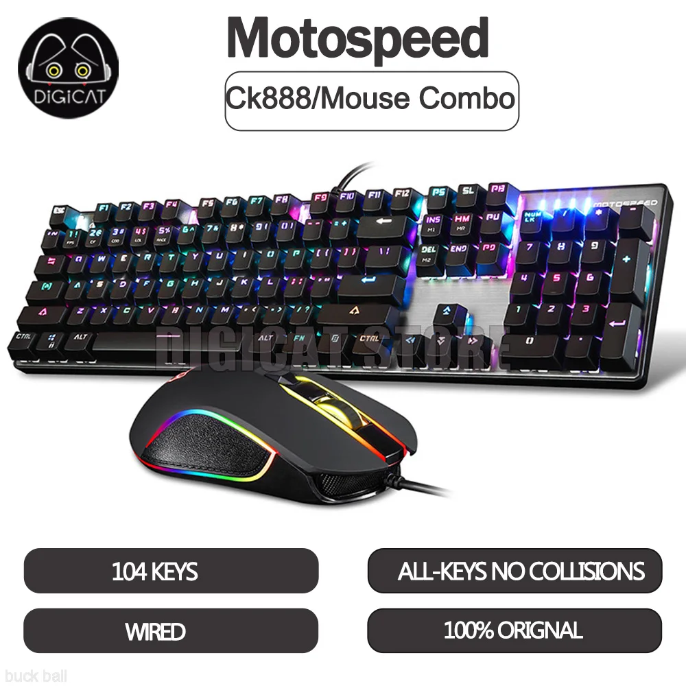 

Motospeed CK888 Mechanical Gamer Keyboard 104 Keys With Mouse Combo 4 Buttons Wired 2400DPI Keyboard Backlit For PC Laptop Gifts