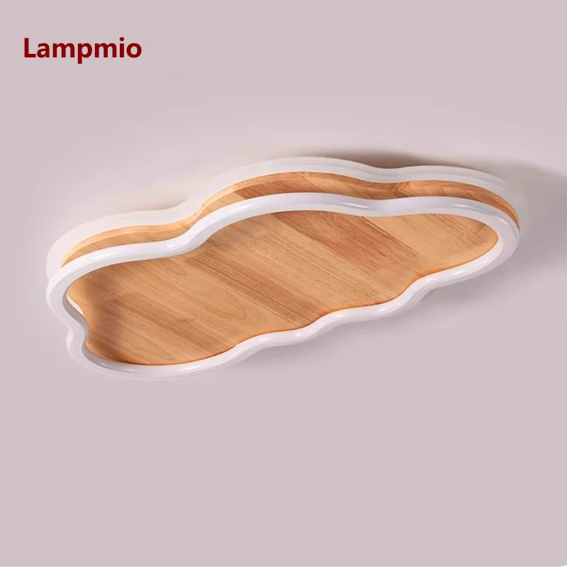 Lampmio Home Decor Cloud Shaped Wooden Ceiling Light Dimmable Japandi Style LED Ceiling Mount Lamp for Living Room Bedroom