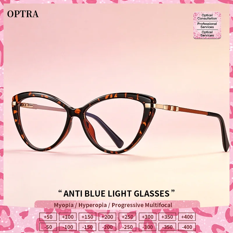 OPTRA Fashion NEW Cat Eye Myopia Prescription Computer Glasses High Quality Women Anti Blue Ray HD Reading Photochromic Eyeware