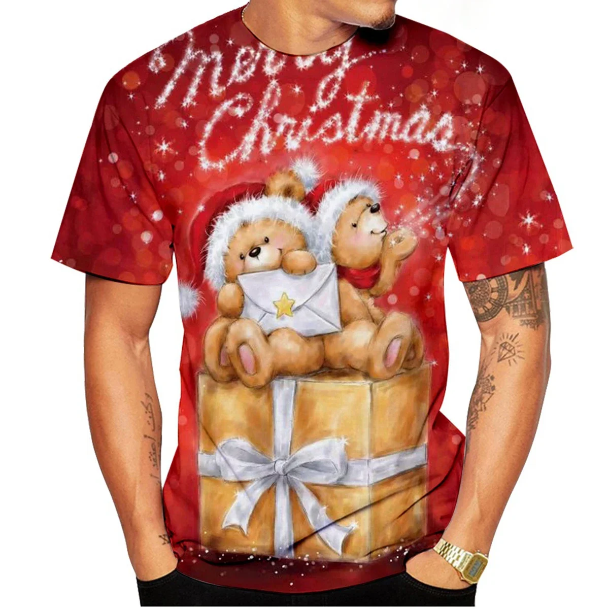 تي شيرت عيد الميلاد للجنسين مطبوع ثلاثي الأبعاد - نمط كرتوني سانتا كلوز، بلوزة كاجوال بأكمام قصيرة للرجال والنساء #2