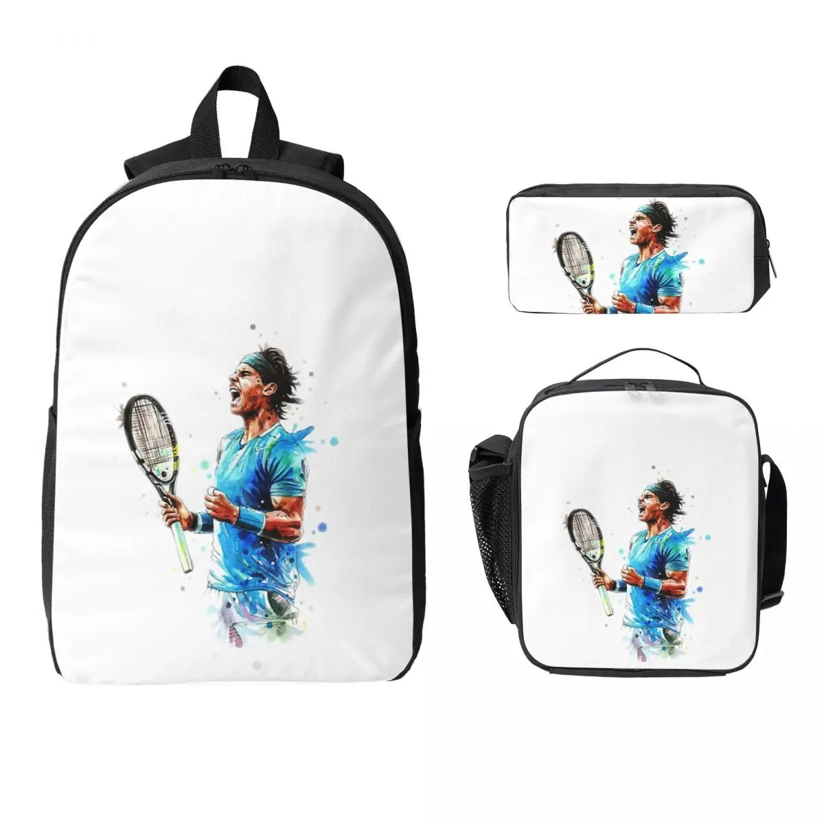 

Art Rafael Nadal Backpack Student Boys Girls BookBag School Bag Computer Shoulder Bags 3ps Insulated Lunch Bag Pencil Case