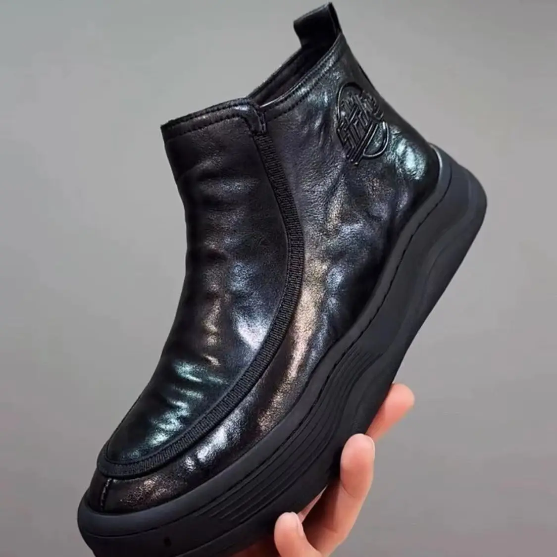 

Новые мужские зимние модные ботинки до середины икры из кожи и хлопка, повседневные, с круглым носком, на резиновой подошве