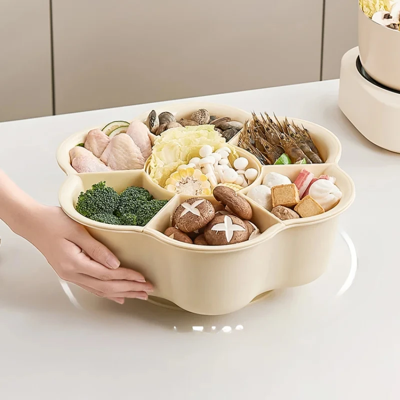 Hot pot plate Kitchen preparation plate Grid rotatable multi-functional vegetable basin