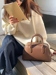 New 2025 NW Bowling Bag Large Capacity Golf Leather Handbag Boston Women's Bag MARGEBI Fashionable Unisex Handheld Zipper Clo...