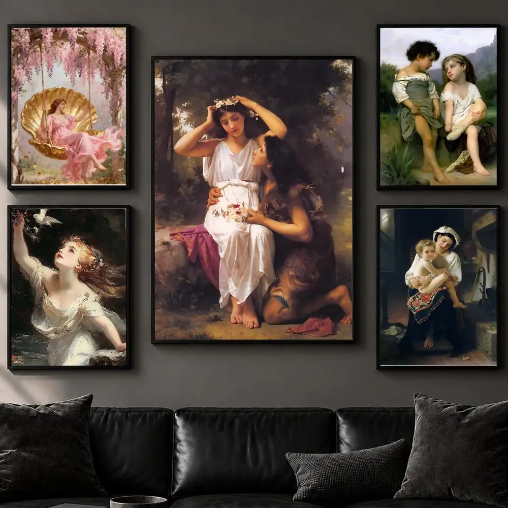 Artist W-William-Adolphe BouguereauS Poster Art  Self-Adhesive No Glue Residue Wall Decor for Bedroom Living Room