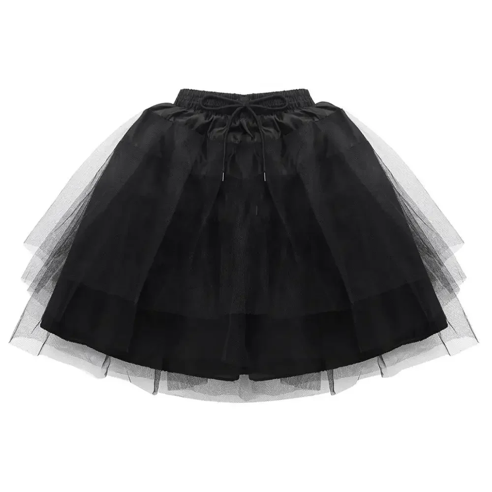 เด็ก 3 ชั้น Petticoat ไม่มี Hoop กระโปรงสีดําสาวตาข่าย Crinoline SLIP Underskirts สําหรับสาวดอกไม้งานแต่งงานชุด