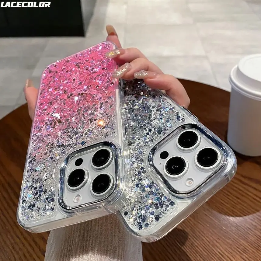 Bling Sequins Glitter For Magsafe Case For iPhone 16 15 14 13 12 11 Plus Pro Max Korean Clear Gradient Magnetic Charging Cover