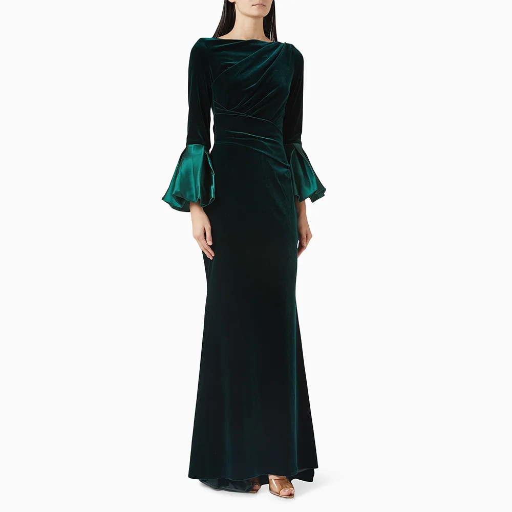 

Simple Formal Prom Dress Velour Floor Length Dress Pleat Boat Neck Mermaid Elegant Party Dress for Women Customized 2025