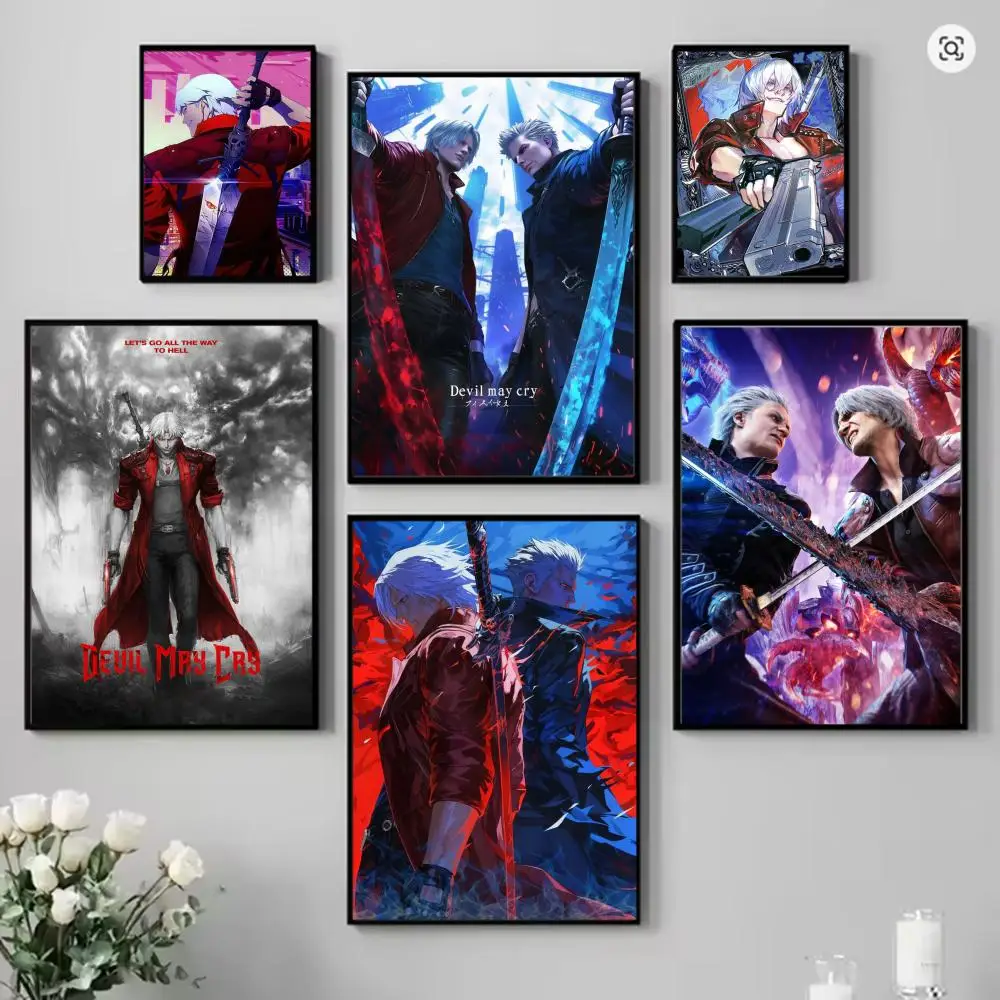 D-Devil May Cry Game Poster HD Art Mural Wallart Poster Waterproof Vintage Print Decor for Home Decoration DIY Durable