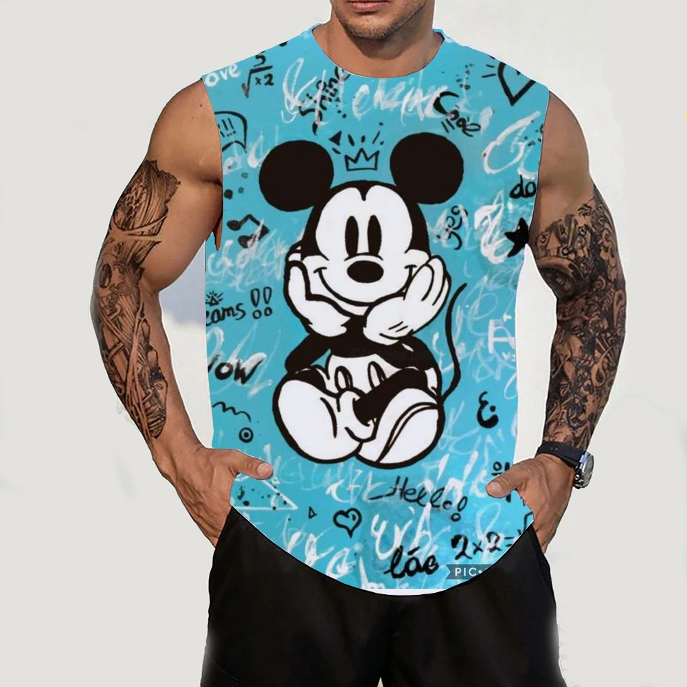 Mickey Brand Boys Summer Harajuku Street Anime Casual Versatile Disney New Fashion Men\'s Round Neck Sleeveless T-shirt