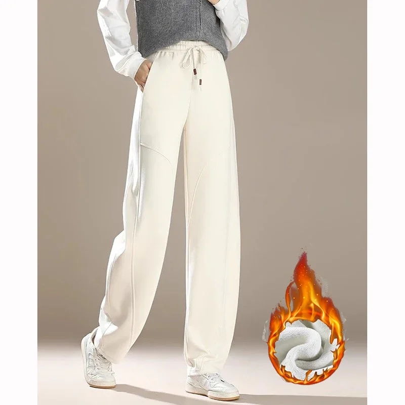شتاء جديد بنات الصوف الحراري Sweatpants النساء الكورية عالية الخصر الترفيه أفخم السراويل الإناث الثلوج الدافئة السراويل الطويلة