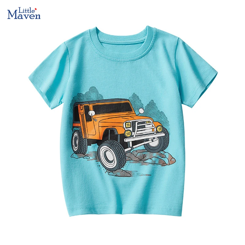 Little Maven 2025, Sommer, neue Tops, Kinderkleidung, Cartoon-LKW, Fahrzeug, Kinderkleidung, Baby-Jungen, kurzärmelige T-Shirts