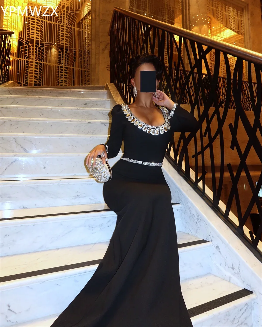 Maßgeschneidertes Abendkleid für Damen, formelles Abendkleid YPMWZX U-Ausschnitt, Meerjungfrau, bodenlange Röcke, Perlen, maßgeschneiderte Anlasskleider
