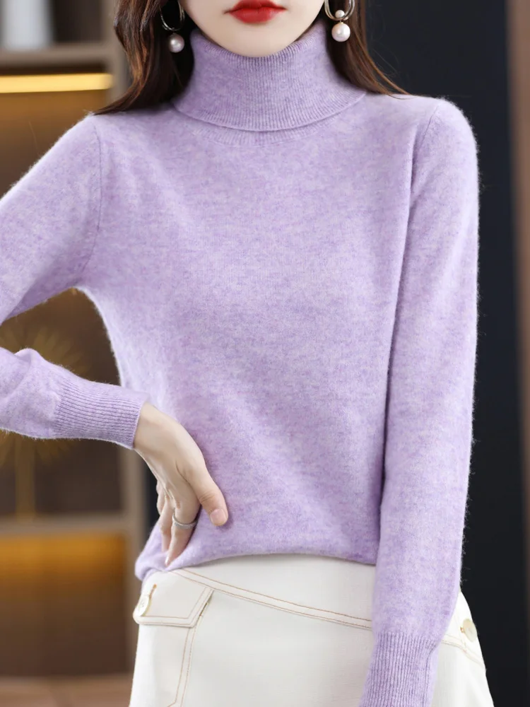 100% Merino Wool Cashmere Women Knitted Sweater Turtleneck Long Sleeve Pullover Autumn Clothing Jumper Straf Official Store y2k