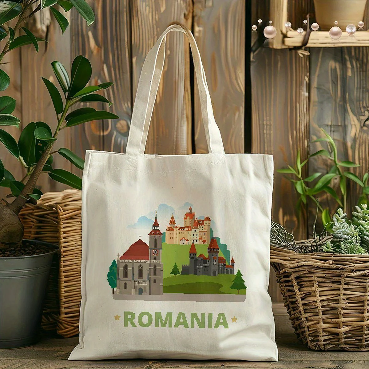 Romania Themed Polyester Shopping Tote Bag, Unisex Fashionable Handbag, Ideal for Students, Schools, Colleges, Travel, Beach, Ho