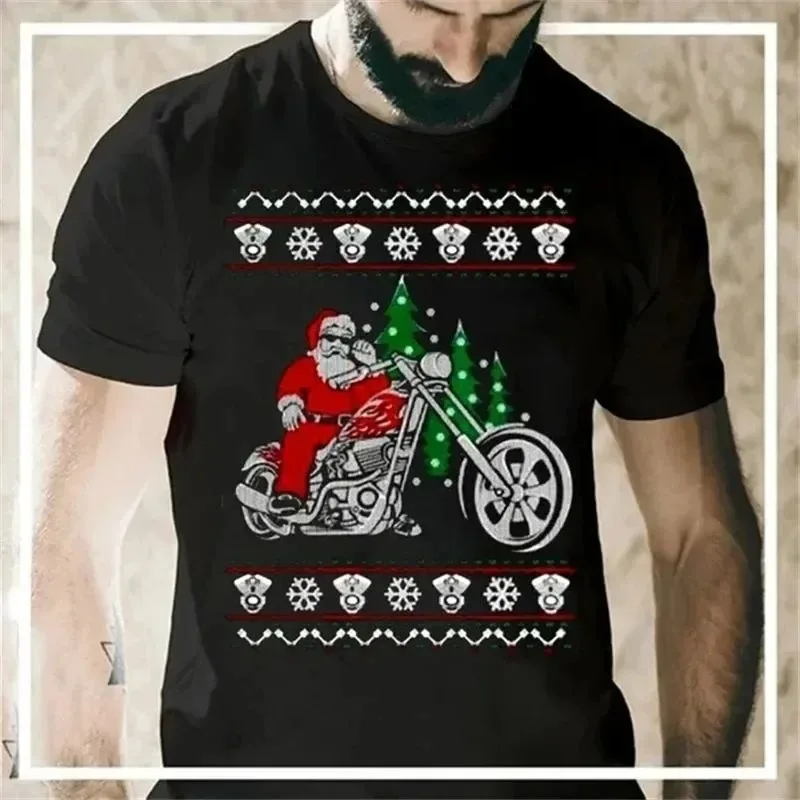 

Motorcycle 3D Printing, Santa Claus T-shirt, Harajuku Casual Retro Men's T-shirt, Plus Size Streetwear, Christmas Gifts
